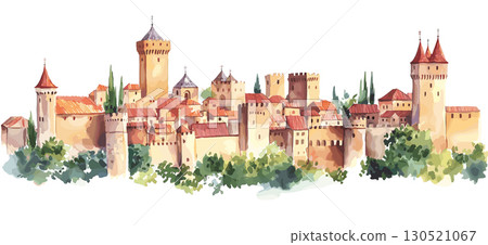 Carcassonne. Carcassonne watercolor vector illustration 130521067