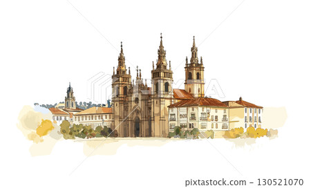 Cathedral of Santiago de Compostela. Cathedral of Santiago de Compostela watercolor vector illustration Cathedral of Santiago de Compostela. Cathedral of Santiago de Compostela watercolor vector illustration 130521070