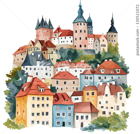Cesky Krumlov. Cesky Krumlov watercolor vector illustration Cesky Krumlov. Cesky Krumlov watercolor vector illustration 130521072