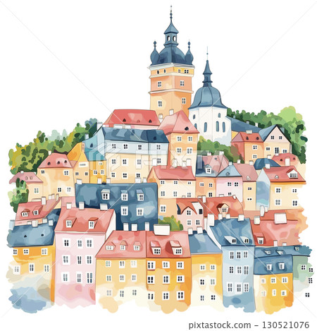 Cesky Krumlov. Cesky Krumlov watercolor vector illustration Cesky Krumlov. Cesky Krumlov watercolor vector illustration 130521076