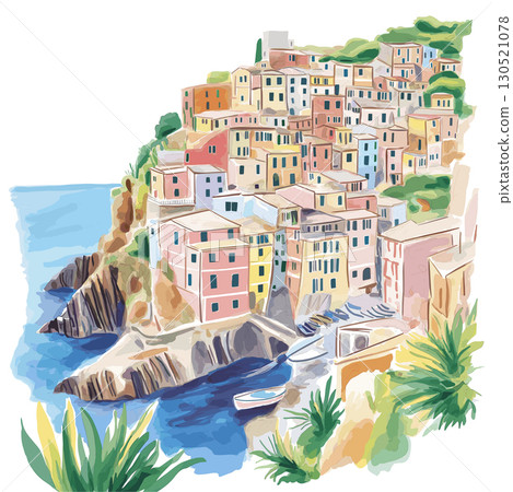 Cinque Terre. Cinque Terre watercolor vector illustration 130521078