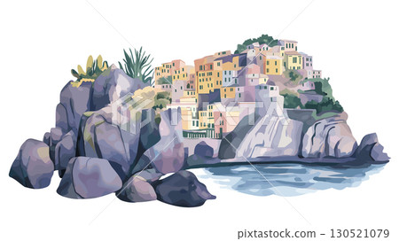 Cinque Terre. Cinque Terre watercolor vector illustration 130521079