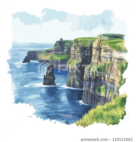 Cliffs of Moher. Cliffs of Moher watercolor vector illustration Cliffs of Moher. Cliffs of Moher watercolor vector illustration 130521081
