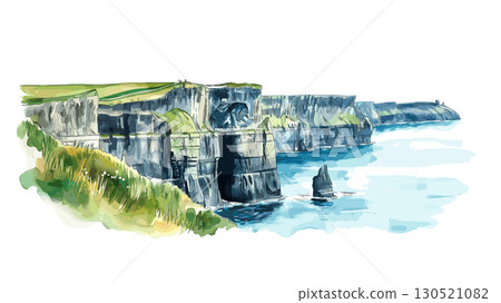 Cliffs of Moher. Cliffs of Moher watercolor vector illustration Cliffs of Moher. Cliffs of Moher watercolor vector illustration 130521082