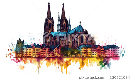 Cologne Cathedral. Cologne Cathedral watercolor vector illustration Cologne Cathedral. Cologne Cathedral watercolor vector illustration 130521084