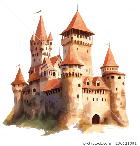Corvin Castle. Corvin Castle watercolor vector illustration 130521091