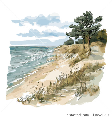 Curonian Spit. Curonian Spit watercolor vector illustration 130521094