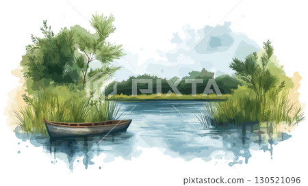 Danube Delta. Danube Delta watercolor vector illustration Danube Delta. Danube Delta watercolor vector illustration 130521096