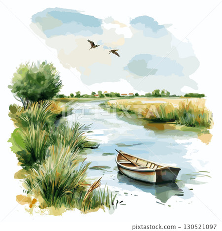 Danube Delta. Danube Delta watercolor vector illustration 130521097