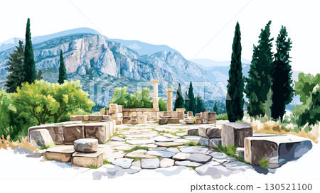 Delphi Archaeological Site. Delphi Archaeological Site watercolor vector illustration 130521100