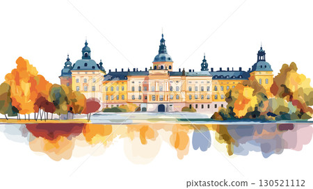 Drottningholm Palace. Drottningholm Palace watercolor vector illustration 130521112