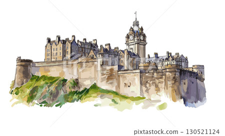 Edinburgh Castle. Edinburgh Castle watercolor vector illustration 130521124
