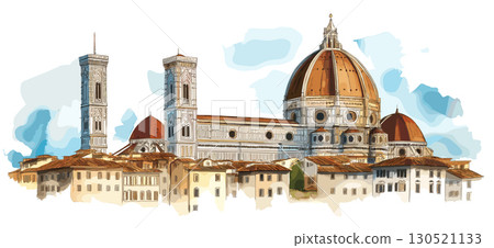 Florence Cathedral. Florence Cathedral watercolor vector illustration Florence Cathedral. Florence Cathedral watercolor vector illustration 130521133