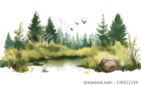 Gauja National Park. Gauja National Park watercolor vector illustration Gauja National Park. Gauja National Park watercolor vector illustration 130521139