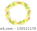 Watercolor style green and yellow autumn leaves wreath frame 130521170