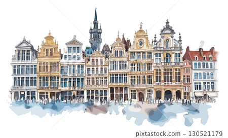 Grand Place in Brussels. Grand Place in Brussels watercolor vector illustration 130521179