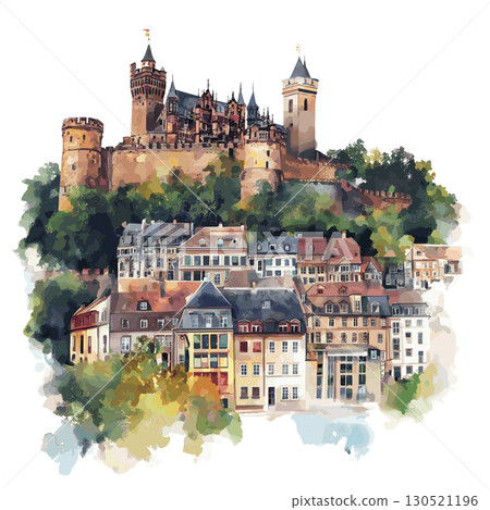 Heidelberg Castle. Heidelberg Castle watercolor vector illustration Heidelberg Castle. Heidelberg Castle watercolor vector illustration 130521196