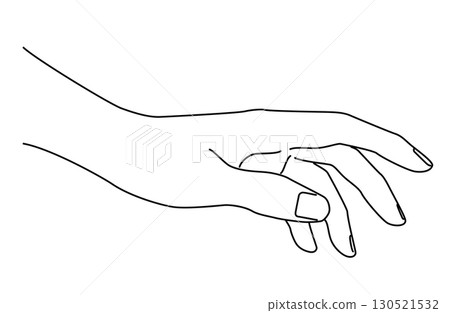 Simple line drawing vector illustration of one hand outstretched downwards 130521532
