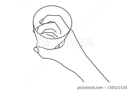 一隻手握著傾斜的杯子的簡單線條畫向量插圖 一隻手握著傾斜的杯子的簡單線條畫向量插圖 130521539