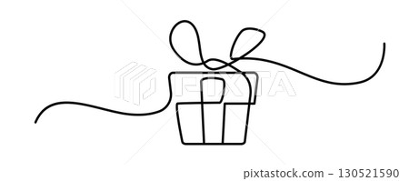 Continuous Thin Line Gift Box, Minimalist Present Drawing, One Line Art Giftbox, Package Outline 130521590