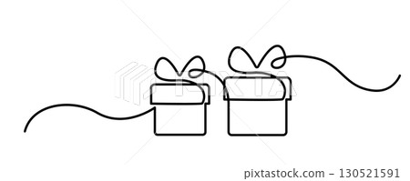 Continuous Thin Line Gift Box, Minimalist Present Drawing, One Line Art Giftbox, Package Outline 130521591