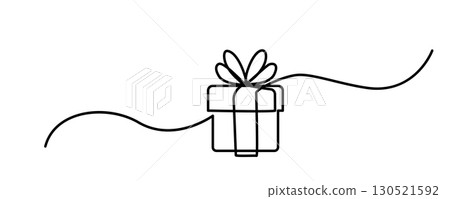 Continuous Thin Line Gift Box, Minimalist Present Drawing, One Line Art Giftbox, Package Outline 130521592