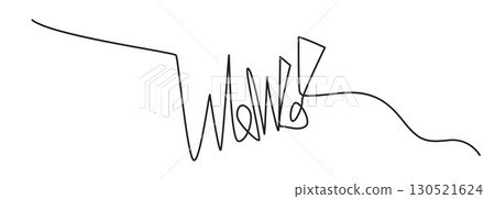 WOW one line hand drawn word. Expression single monoline doodle text, scribble lettering WOW one line hand drawn word. Expression single monoline doodle text, scribble lettering 130521624