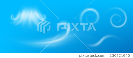 Round wind flow effect. Cool fresh air swirl on light blue background, ac fresh cold breeze 130521640