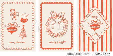 Merry Christmas hand drawn greeting cards, banners, prints. La dolce vita style illustrations with Merry Christmas hand drawn greeting cards, banners, prints. La dolce vita style illustrations with 130521686