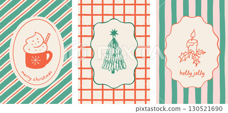 Merry Christmas hand drawn greeting cards, banners, prints. La dolce vita style illustrations with 130521690