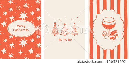 Merry Christmas hand drawn greeting cards, banners, prints. La dolce vita style illustrations with 130521692