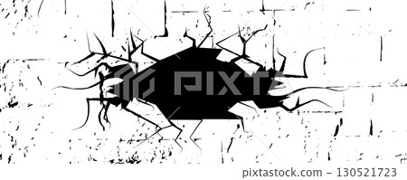 Wall crack icon. Hole in floor, broken glass symbol top view, break effect design 130521723