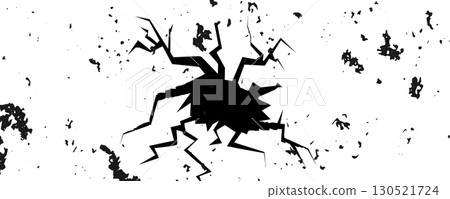 Wall crack icon. Hole in floor, broken glass symbol top view, break effect design Wall crack icon. Hole in floor, broken glass symbol top view, break effect design 130521724