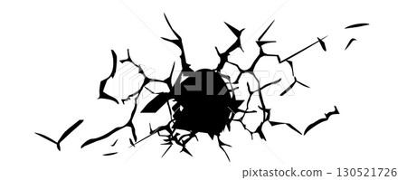 Wall crack icon. Hole in floor, broken glass symbol top view, break effect design Wall crack icon. Hole in floor, broken glass symbol top view, break effect design 130521726