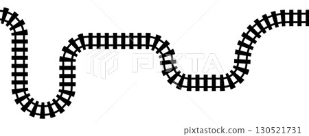 Curve train track icon, railway winding line. Curve railroad illustration top view, rail way 130521731