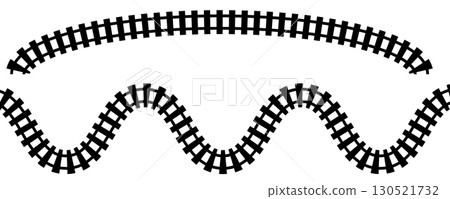 Curve train track icon, railway winding line. Curve railroad illustration top view, rail way 130521732