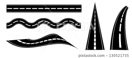 Curve road icon, highway winding line. Curve roadway illustration top view, road way Curve road icon, highway winding line. Curve roadway illustration top view, road way 130521735