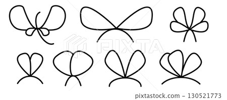Gift bow ribbon line illustration. Present box simple outline icon, birthday minimal line bow 130521773