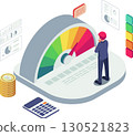 Isometric Businessman with Risk Management Gauge Meter 130521823