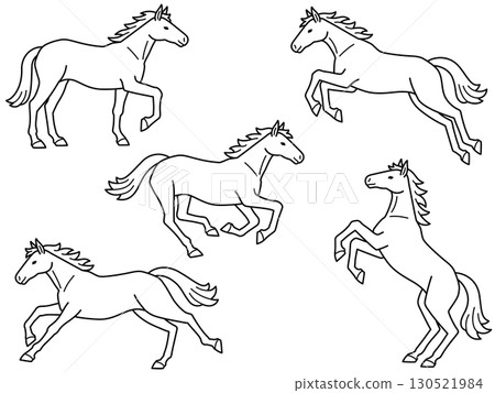 各種姿勢的馬的線條畫插圖集 各種姿勢的馬的線條畫插圖集 130521984