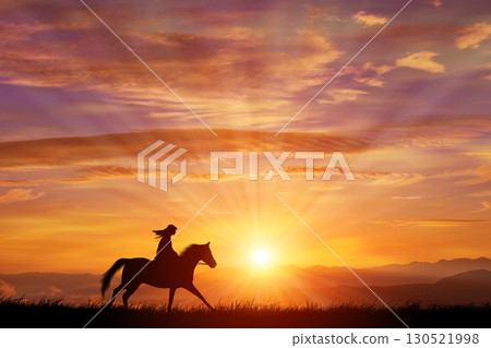 Horse silhouette against the morning sky Horse silhouette against the morning sky 130521998