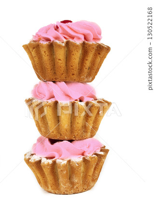 Beautiful cakes with protein cream on a white background. 130522168