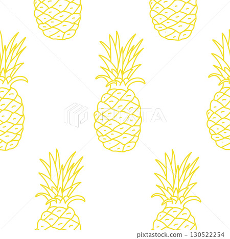 Pineapple seamless vector pattern. Exotic fruit drawing yellow line art isolated on a background in Doodle style. For packaging paper, textile prints, wallpaper, summer designs. 130522254
