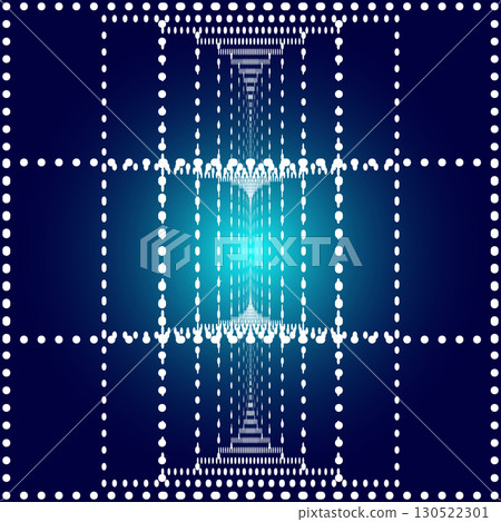Swirl dot space abstract background. Square and spiral light dots pattern, halftone energy tunnel 130522301