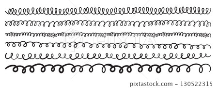 Hand drawn border lines. Doodle wave underline set, vintage squiggle ornament 130522315
