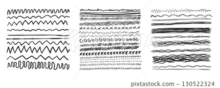 Hand drawn border lines. Doodle wave underline set, vintage squiggle ornament 130522324