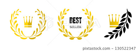 Laurel wreath icon, award symbol with leaf and branch in a circle 130522347