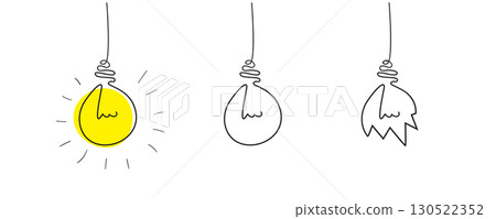 Broken light bulb sketch icon set. Doodle burnt-out lamps, hand drawn idea concept Broken light bulb sketch icon set. Doodle burnt-out lamps, hand drawn idea concept 130522352
