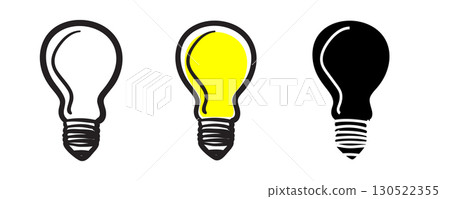 Light bulb sketch icon set. Doodle lamps, hand drawn idea concept, scribble lightbulbs 130522355