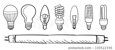 Light bulb sketch icon set. Doodle lamps, hand drawn idea concept, scribble lightbulbs Light bulb sketch icon set. Doodle lamps, hand drawn idea concept, scribble lightbulbs 130522356